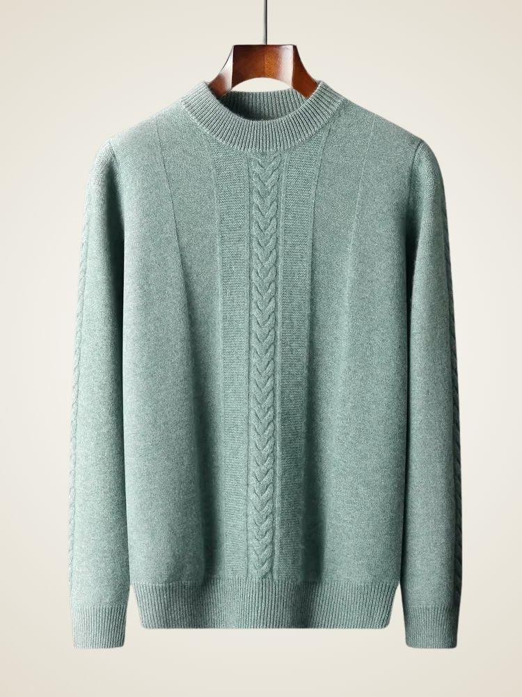 Lanlycashmere Men’s Cable Knit Crew Neck Cashmere Sweater