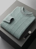 Lanlycashmere Men’s Cable Knit Crew Neck Cashmere Sweater