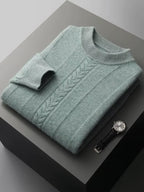 Lanlycashmere Men’s Cable Knit Crew Neck Cashmere Sweater