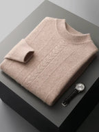 Lanlycashmere Men’s Cable Knit Crew Neck Cashmere Sweater