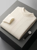 Lanlycashmere Men’s Cable Knit Crew Neck Cashmere Sweater