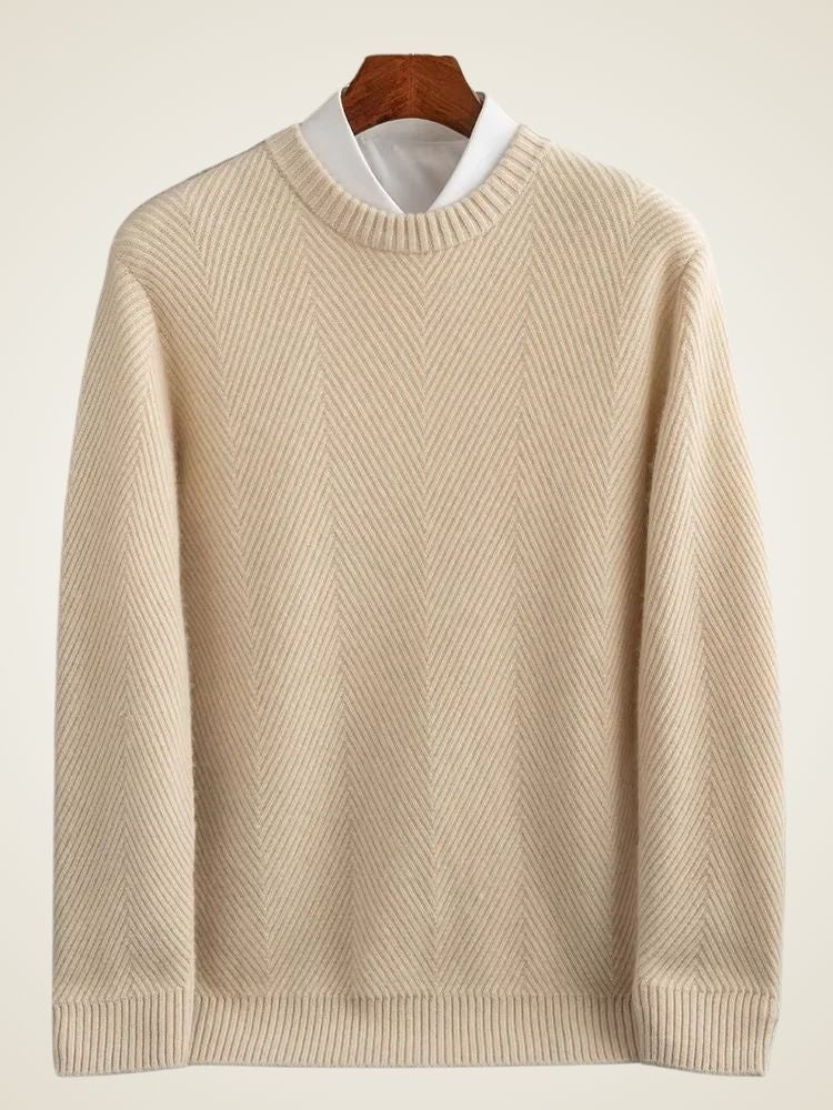 Lanlycashmere Men’s Herringbone Crew Neck Cashmere Sweater