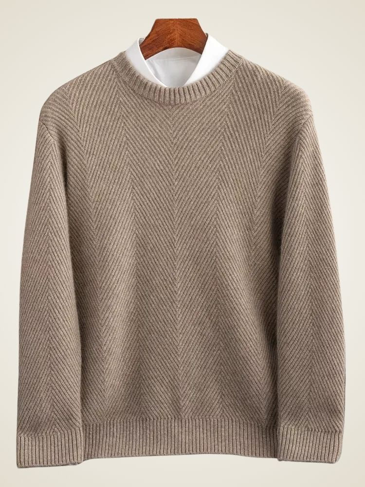 Lanlycashmere Men’s Herringbone Crew Neck Cashmere Sweater