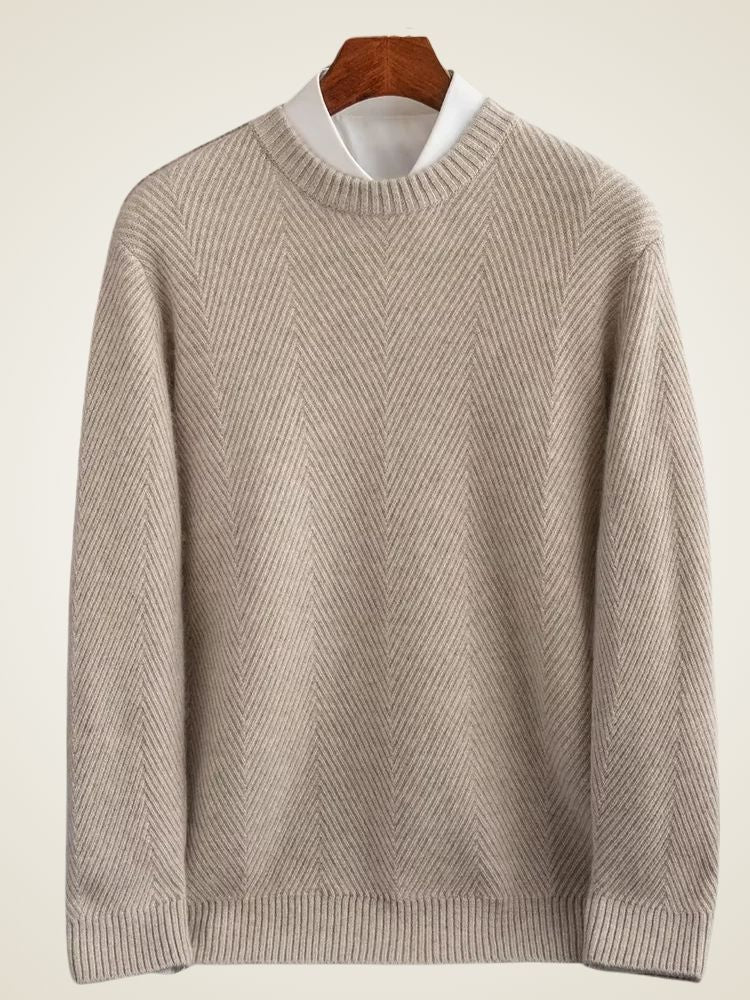 Lanlycashmere Men’s Herringbone Crew Neck Cashmere Sweater