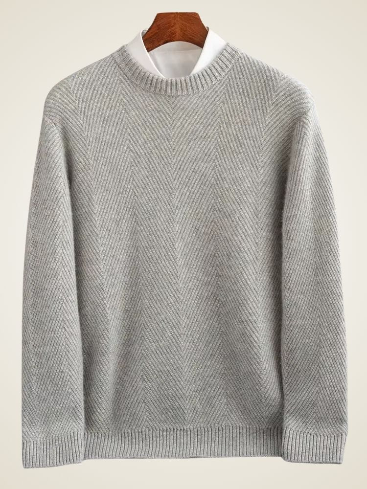 Lanlycashmere Men’s Herringbone Crew Neck Cashmere Sweater