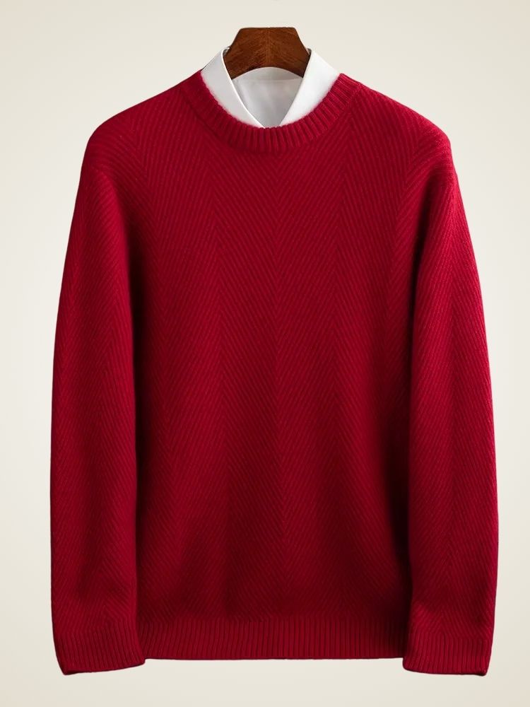 Lanlycashmere Men’s Herringbone Crew Neck Cashmere Sweater