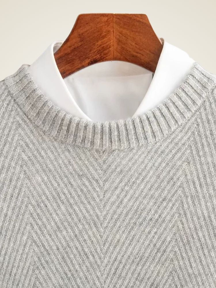 Lanlycashmere Men’s Herringbone Crew Neck Cashmere Sweater