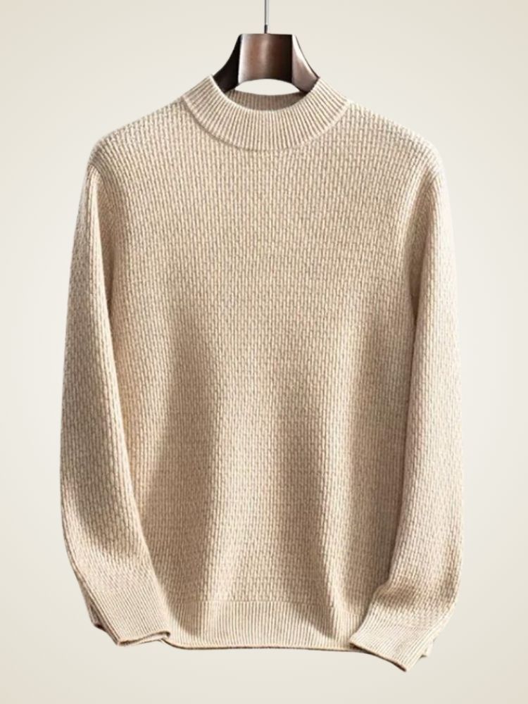 Lanlycashmere Men’s Textured Mock Neck Cashmere Sweater