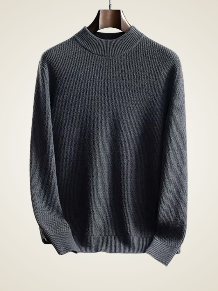 Lanlycashmere Men’s Textured Mock Neck Cashmere Sweater