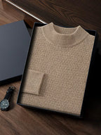 Lanlycashmere Men’s Textured Mock Neck Cashmere Sweater