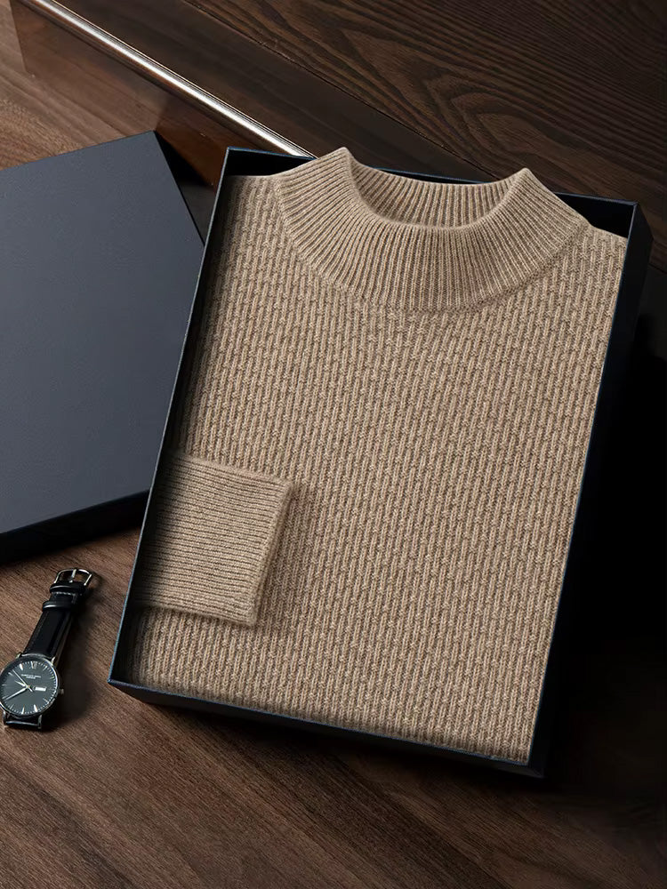 Lanlycashmere Men’s Textured Mock Neck Cashmere Sweater