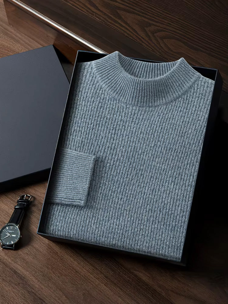 Lanlycashmere Men’s Textured Mock Neck Cashmere Sweater