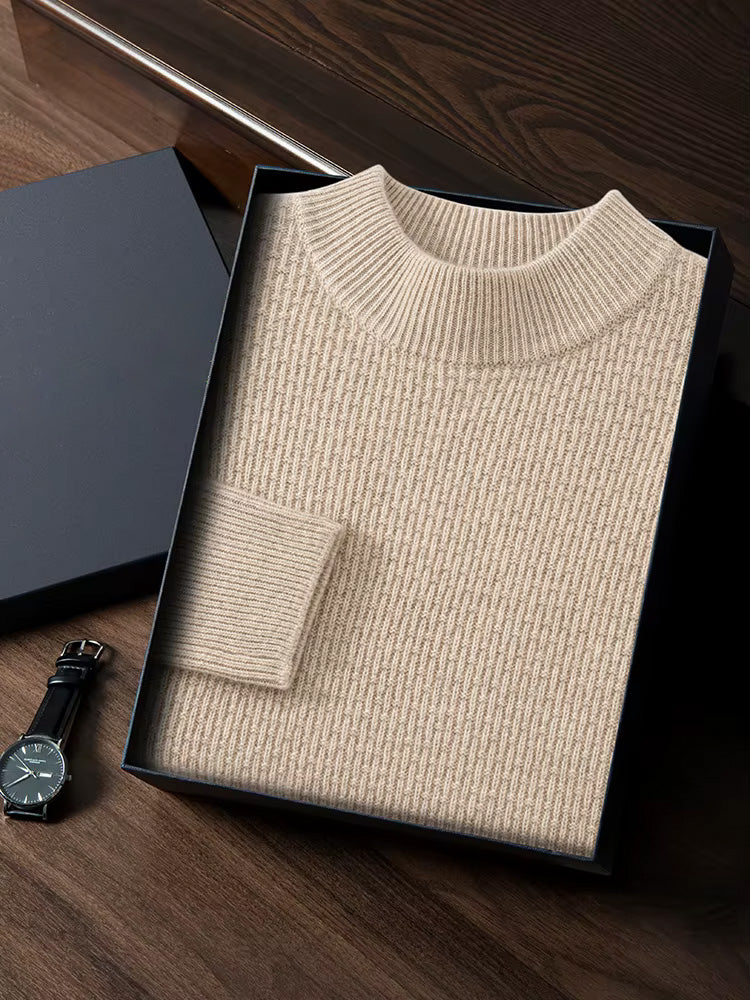 Lanlycashmere Men’s Textured Mock Neck Cashmere Sweater