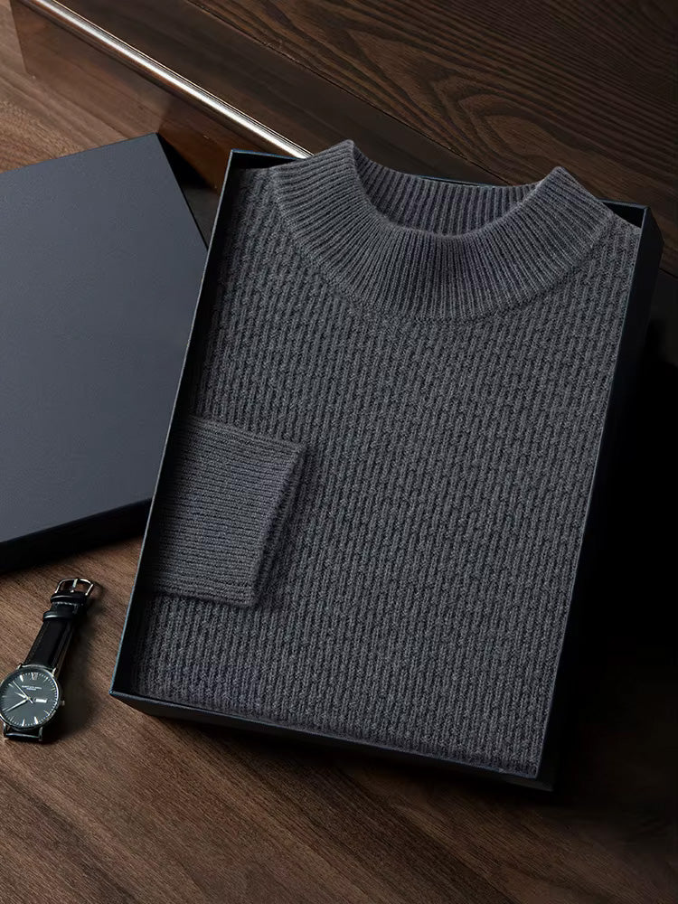 Lanlycashmere Men’s Textured Mock Neck Cashmere Sweater