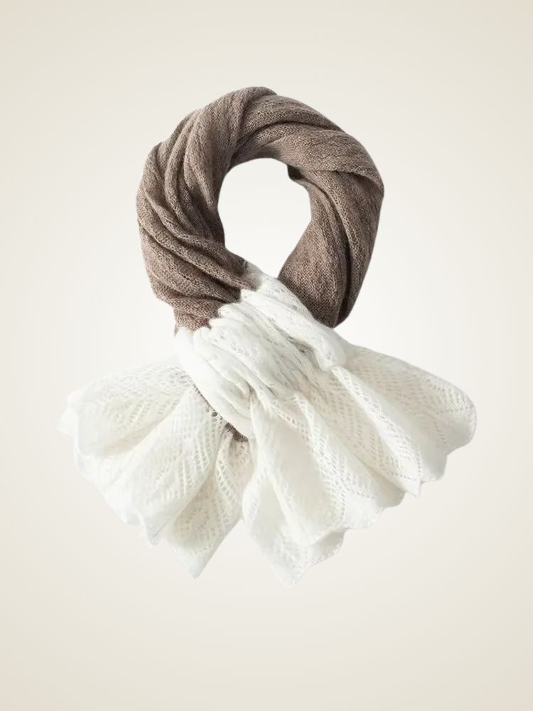 Lanlycashmere Ruffle Cashmere Scarf – Colorblock Soft Knit Wrap