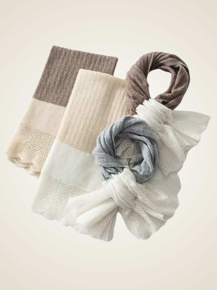 Lanlycashmere Ruffle Cashmere Scarf – Colorblock Soft Knit Wrap