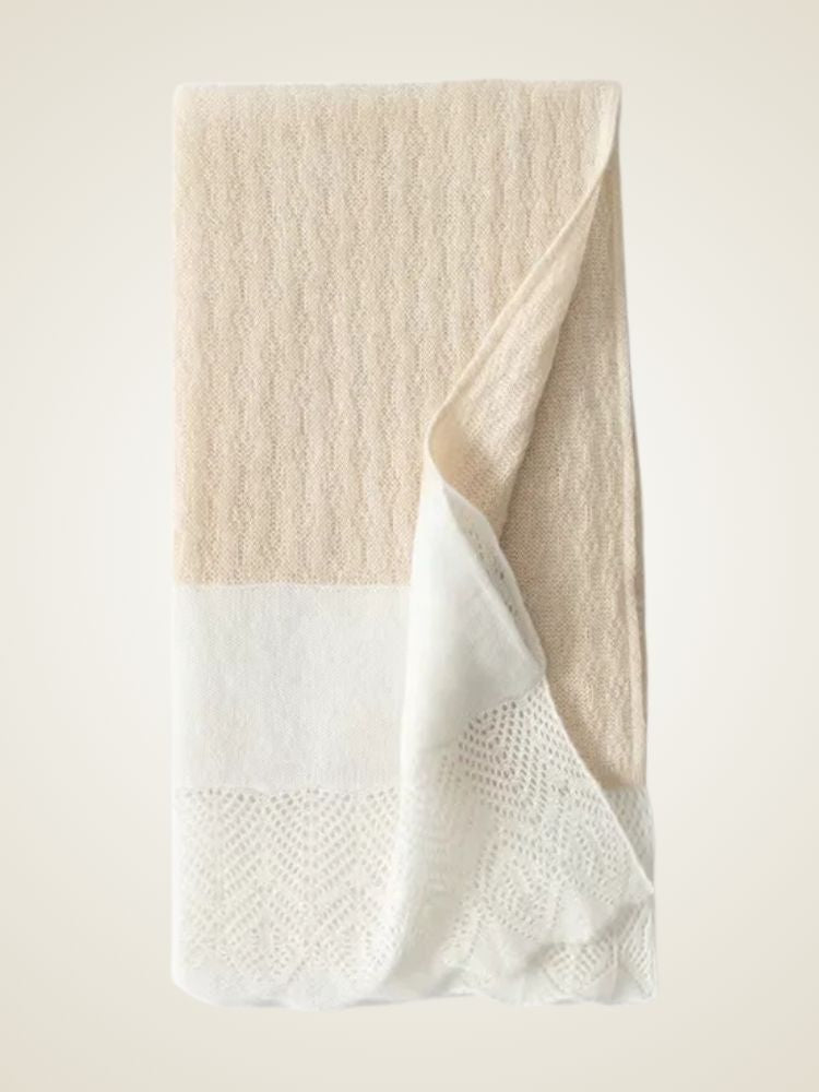 Lanlycashmere Ruffle Cashmere Scarf – Colorblock Soft Knit Wrap