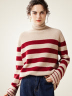Lanlycashmere Striped Cashmere Turtleneck Sweater – Oversized Knit Pullover