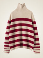 Lanlycashmere Striped Cashmere Turtleneck Sweater – Oversized Knit Pullover