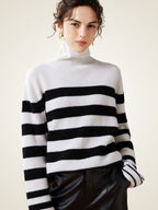 Lanlycashmere Striped Cashmere Turtleneck Sweater – Oversized Knit Pullover