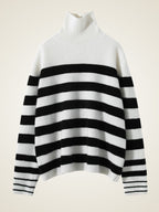 Lanlycashmere Striped Cashmere Turtleneck Sweater – Oversized Knit Pullover