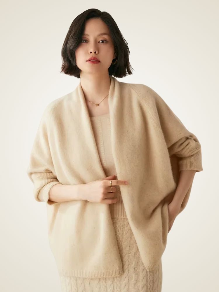 Lanlycashmere Women Cashmere Shawl Cardigan