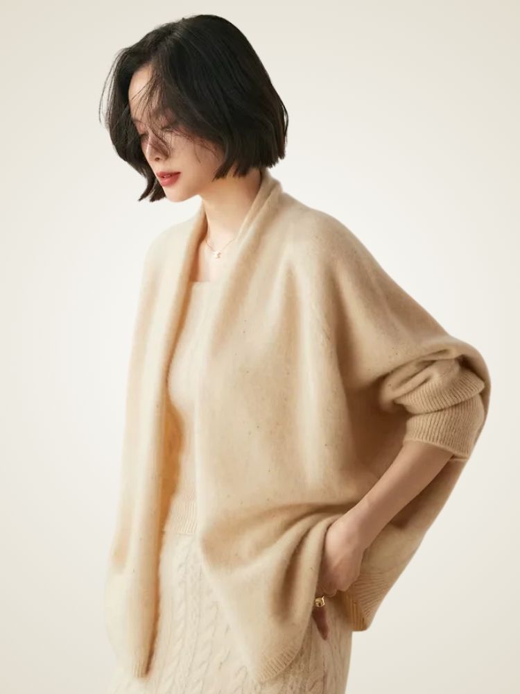 Lanlycashmere Women Cashmere Shawl Cardigan