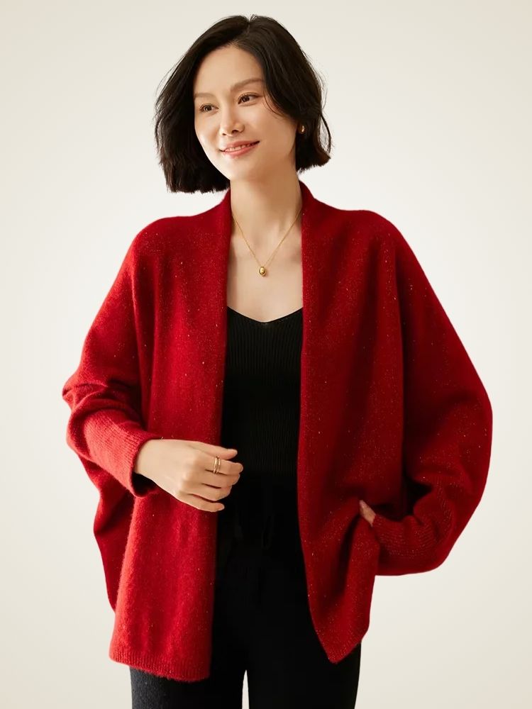 Lanlycashmere Women Cashmere Shawl Cardigan