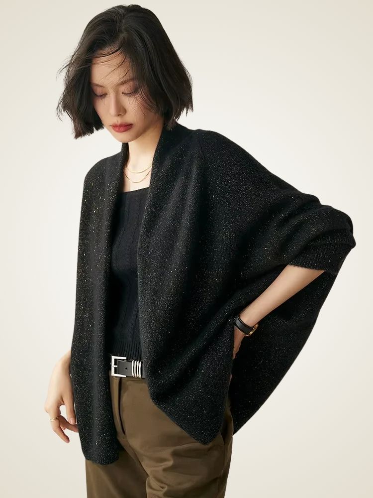 Lanlycashmere Women Cashmere Shawl Cardigan