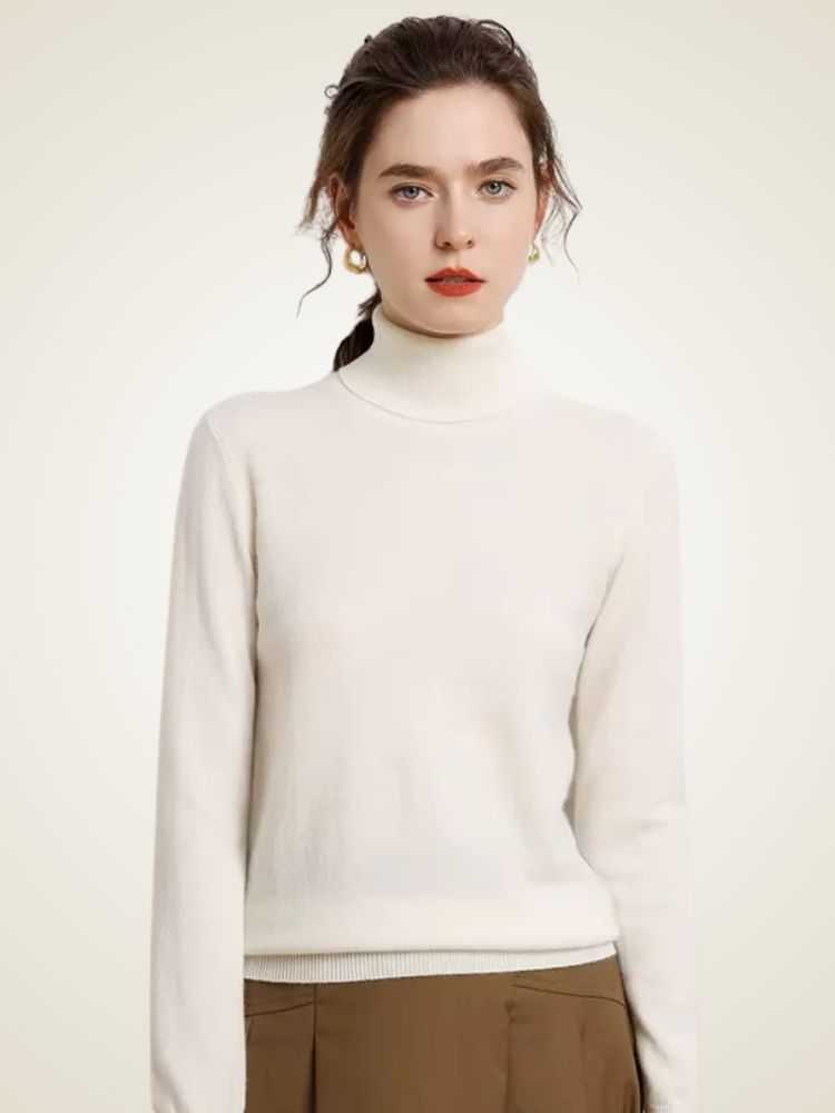 Lanlycashmere Women Cashmere Turtleneck Top – Lightweight Base Layer Sweater