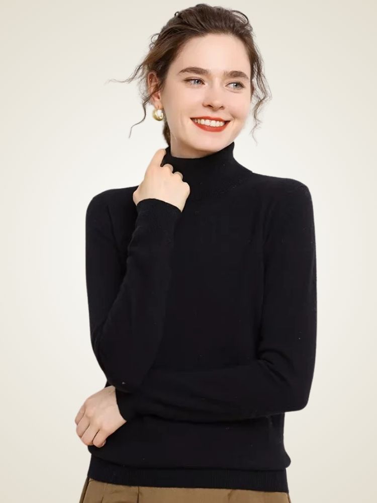Lanlycashmere Women Cashmere Turtleneck Top – Lightweight Base Layer Sweater