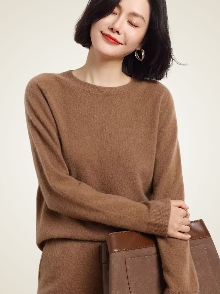 Lanlycashmere Women Crewneck Cashmere Sweater 