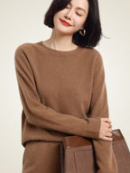 Lanlycashmere Women Crewneck Cashmere Sweater 