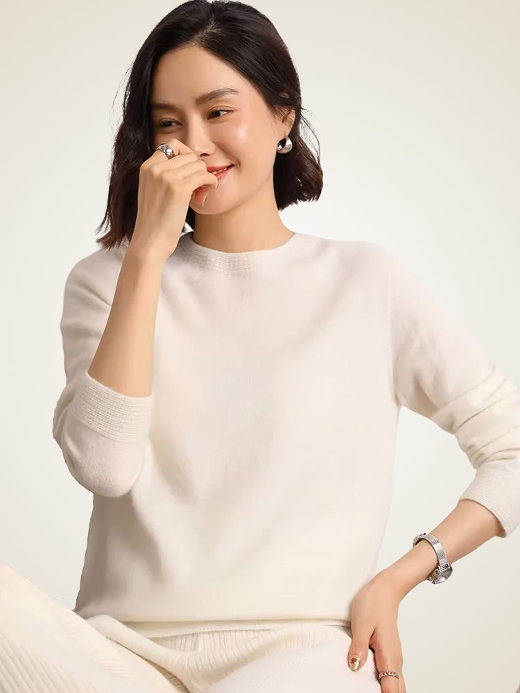 Lanlycashmere Women Crewneck Cashmere Sweater 