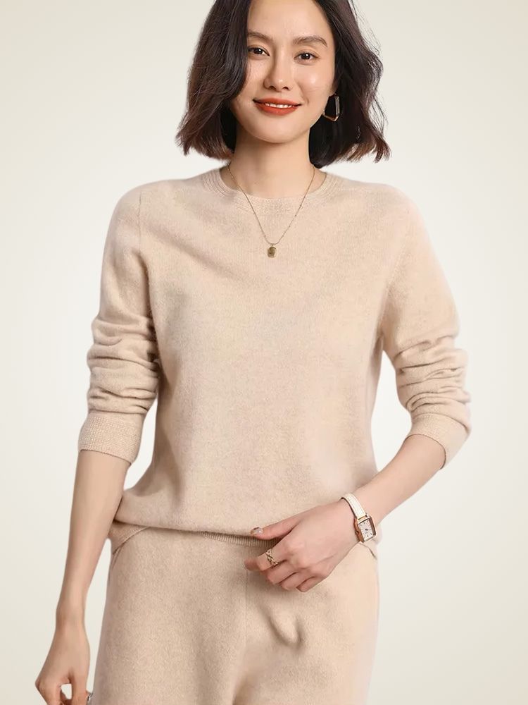Lanlycashmere Women Crewneck Cashmere Sweater 