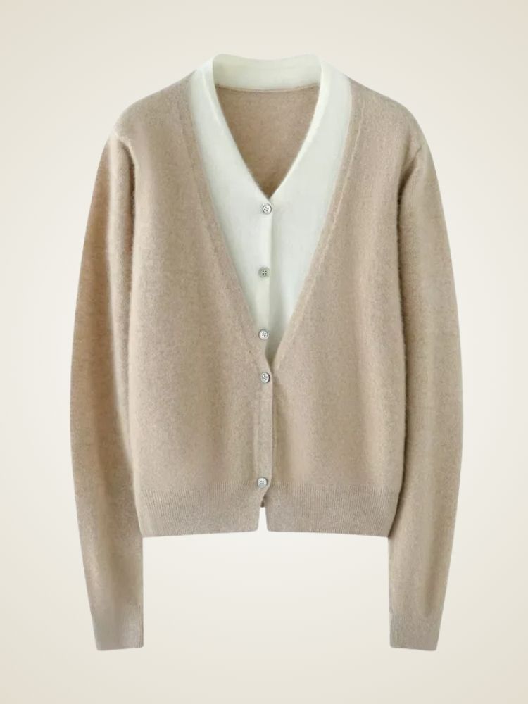 Lanlycashmere Women Faux Layered Cashmere Cardigan 