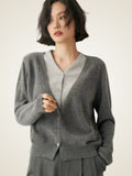 Lanlycashmere Women Faux Layered Cashmere Cardigan 