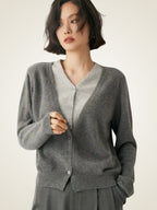 Lanlycashmere Women Faux Layered Cashmere Cardigan 