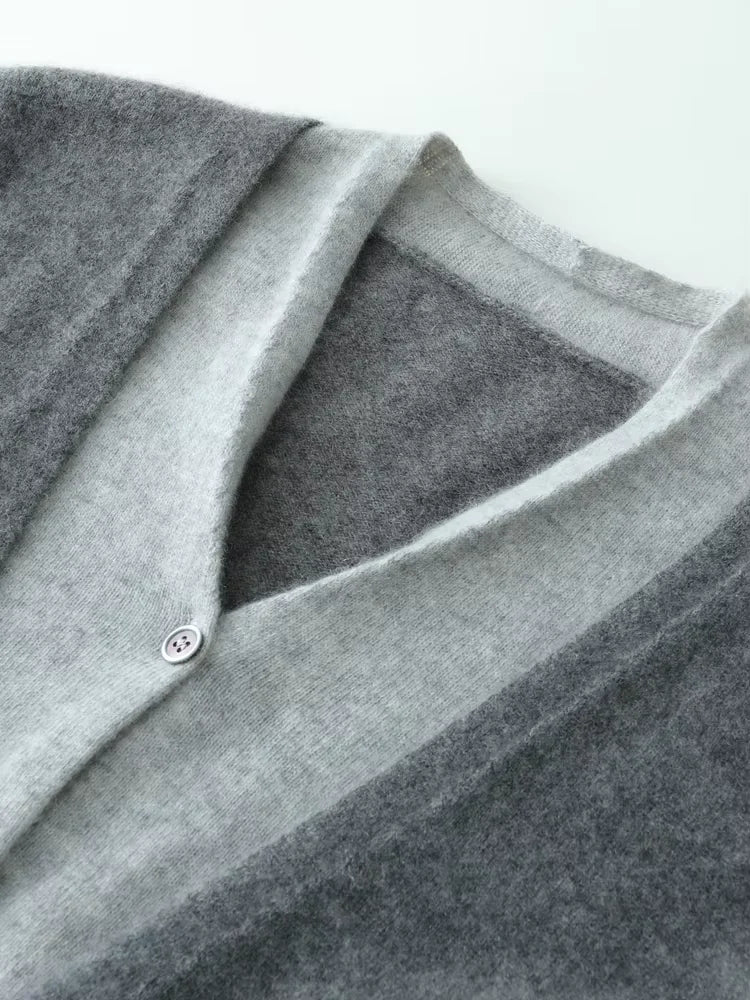 Lanlycashmere Women Faux Layered Cashmere Cardigan 