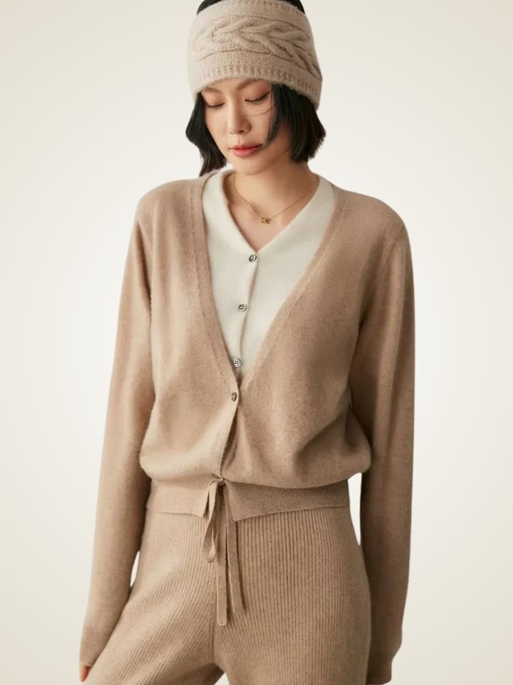 Lanlycashmere Women Faux Layered Cashmere Cardigan –