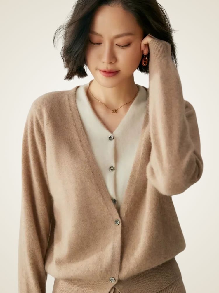 Lanlycashmere Women Faux Layered Cashmere Cardigan –
