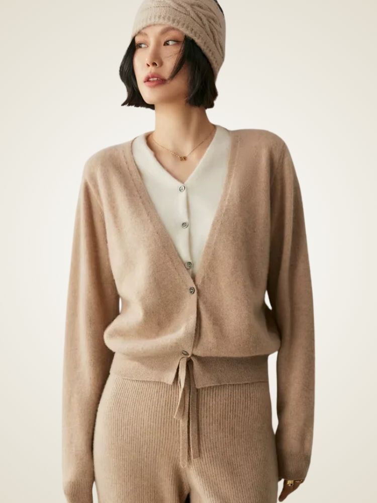 Lanlycashmere Women Faux Layered Cashmere Cardigan 