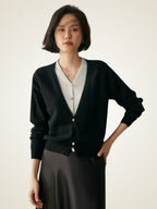 Lanlycashmere Women Faux Layered Cashmere Cardigan 