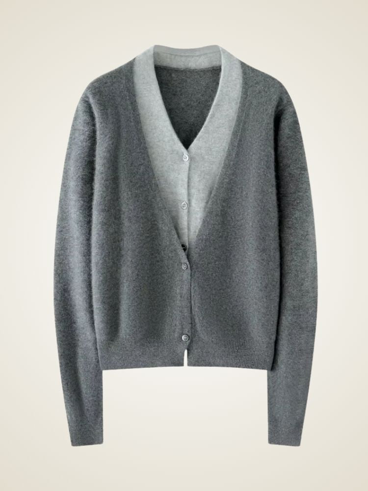 Lanlycashmere Women Faux Layered Cashmere Cardigan –