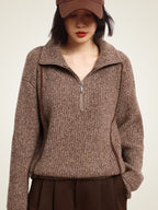 Lanlycashmere Women Half Zip Cashmere Sweater
