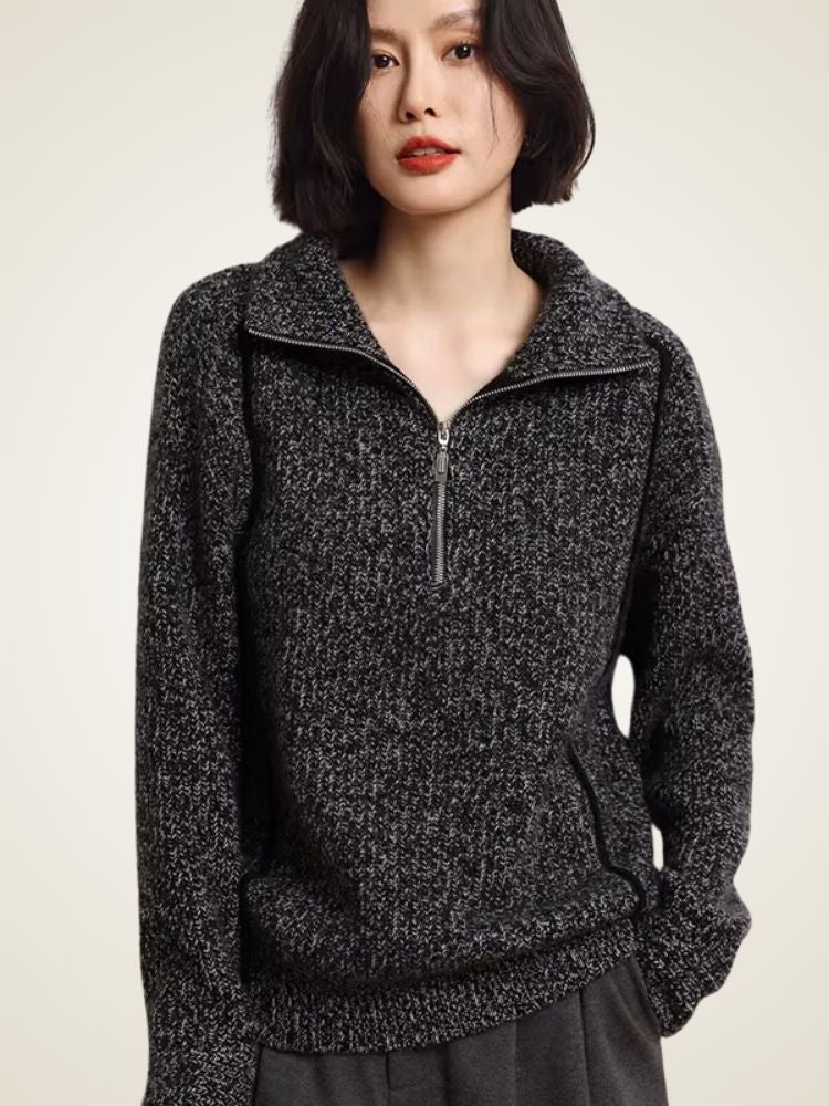Lanlycashmere Women Half Zip Cashmere Sweater