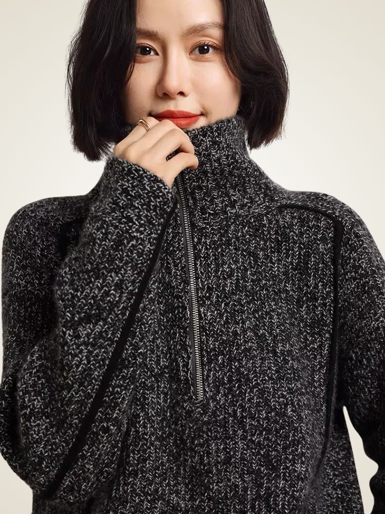 Lanlycashmere Women Half Zip Cashmere Sweater