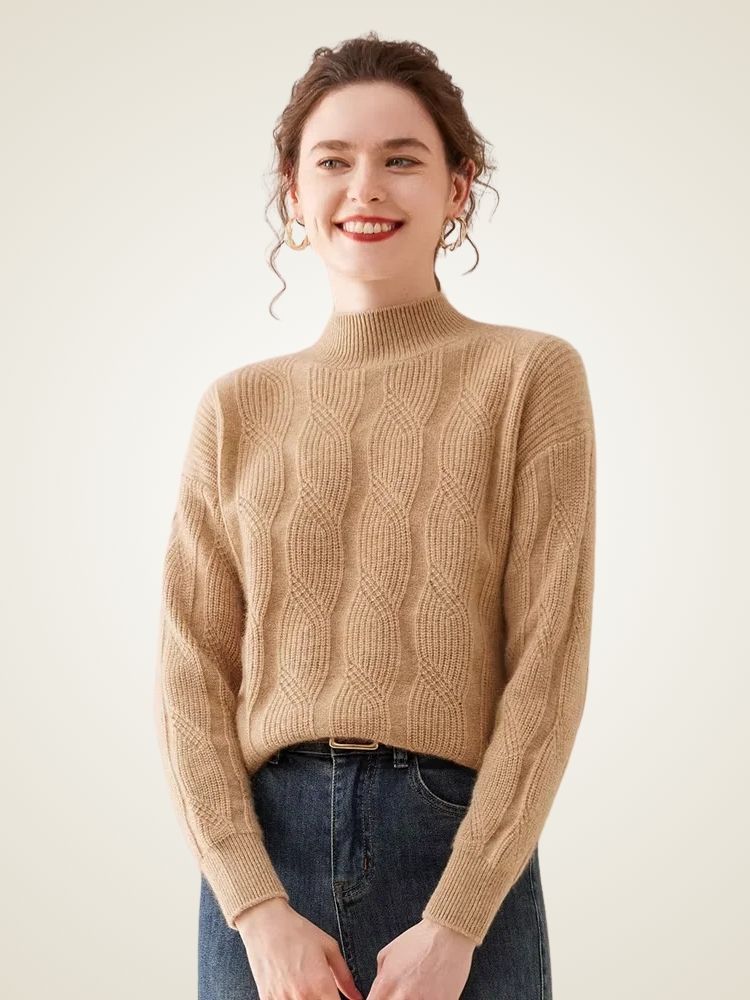 Lanlycashmere Women Mock Neck Cashmere Sweater