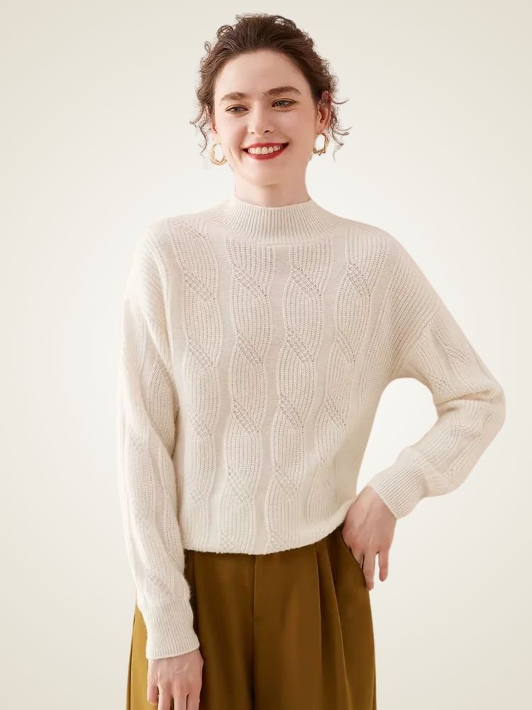 Lanlycashmere Women Mock Neck Cashmere Sweater