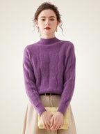 Lanlycashmere Women Mock Neck Cashmere Sweater